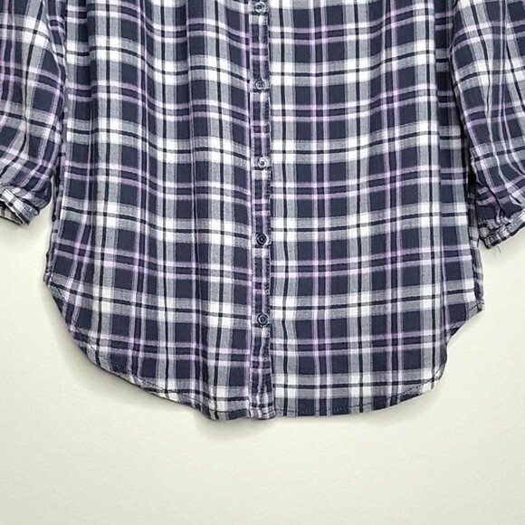 H&M DIVIDED Plaid Gray Pink Long Sleeve Button Up Shirt size 4 Pintuck Collared - Picture 4 of 16